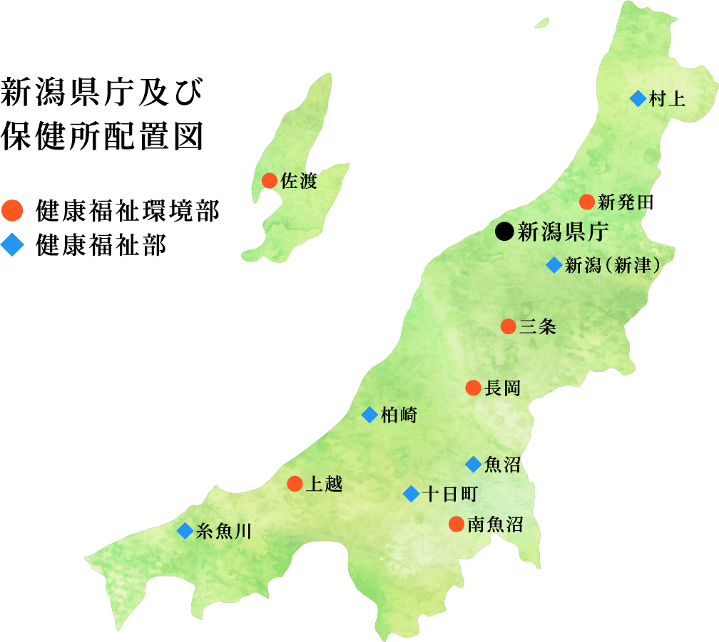 新潟県庁及び保健所配置図